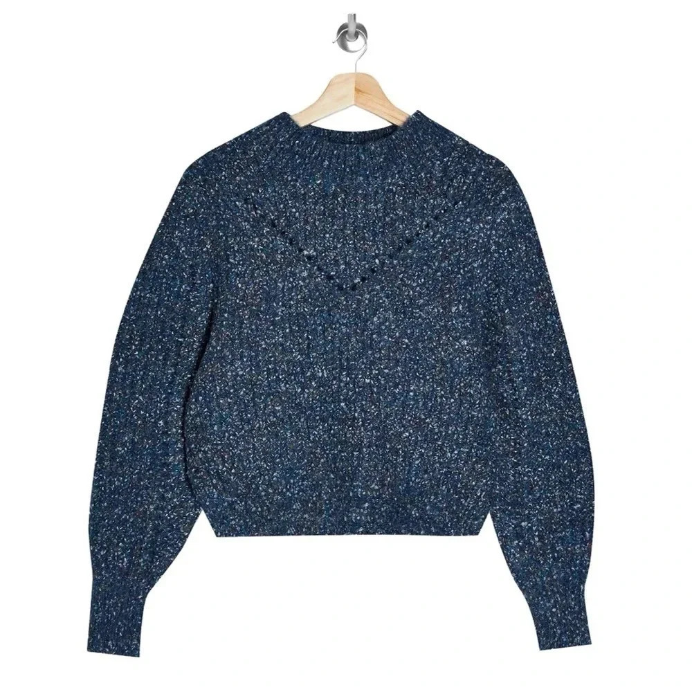 TopShop Neppy Pointelle Mockneck Sweater Top Blue